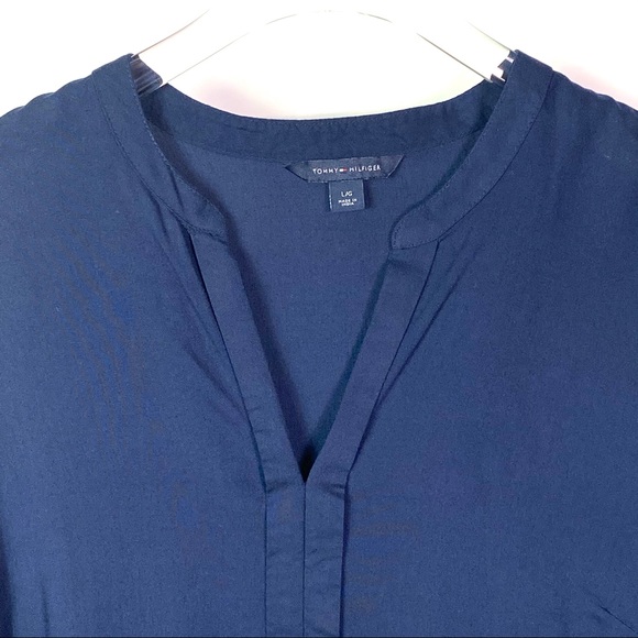 Tommy Hilfiger Top, Navy Blue Split Neck Pullover Shirt, Lightweight Top Size L - Picture 2 of 6